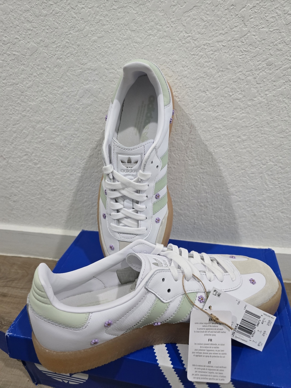 Adidas Women's Samba Platform Sneakers in White & Mint with Lavender Details - Picture 8 of 9